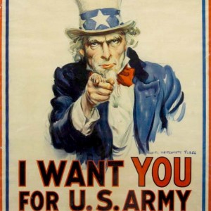 Uncle Sam pointing a finger with the words "I want you for US army”